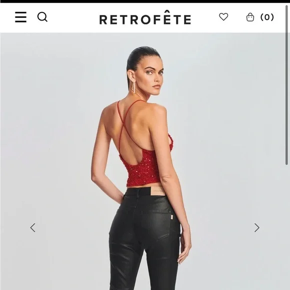 Retrofete Michal sequin top in turquoise, size S - Picture 3 of 6